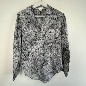 Cloth & Stone Womens Snakeskin Long Sleeve Button-Up Shirt Top Small Black NWOT